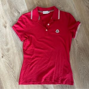 Moncler polo red with white stripe detail size xs